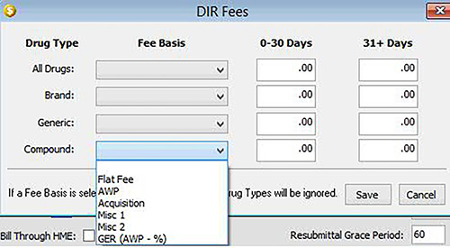 DIR Fees Screen